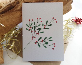 Christmas Cards - Set of 6 "Mistletoe" Cards, Minimalist Cards, Originally Hand painted Cards, Minimalist Card, Holiday Greeting Cards
