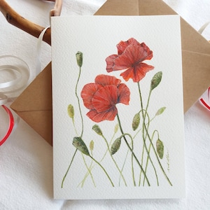 Carte de coquelicots peinte à la main. Carte aquarelle florale. Mini tableau d'art