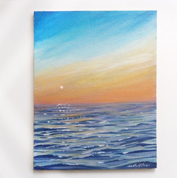 海の夕日。フラット キャンバス パネルに描かれたアクリル画。縦 海の夕日。フラット キャンバス パネルに描かれたアクリル画。縦