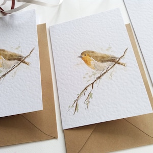 Set di biglietti. Biglietto di auguri con uccelli. Pettirosso - Biglietto di auguri vuoto piegato, biglietto di auguri. Originariamente dipinto a mano