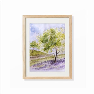 Spring Landscape. Bluebell Wood. Bluebell Field. Original Watercolor Painting image 2