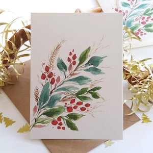 Conjunto de cartões botânicos - Enfeites de Natal - Notas e cartões comemorativos em branco dobrados - Opções de textura de cartão - Originalmente pintado à mão