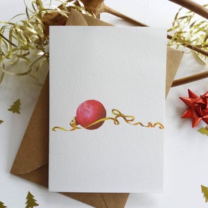 Christmas Cards. Set of 6 "Red Bauble" Cards. Minimalist Cards. Originally Hand painted Holiday Greeting Cards