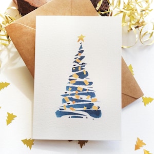 Christmas Cards. Set of 6 - Abstract Blue Christmas Tree - Holiday Season Greetings Slightly textured