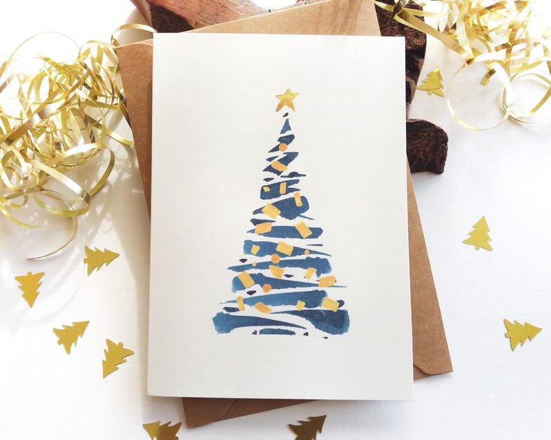 Christmas Cards. Set of 6 - Abstract Blue Christmas Tree - Holiday Season Greetings image 7