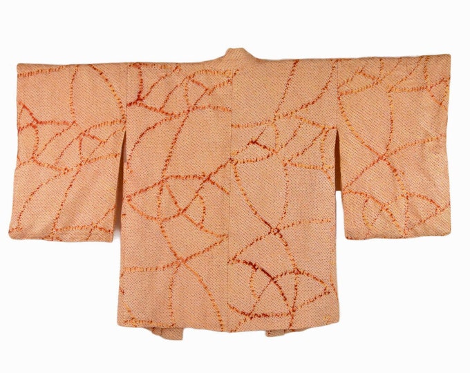 Kimono Cardigan NATSU / Cleaned Vintage Kimono orange/ Shibori Batik Haori / Silk Kimono Jacket/ Wearable Art / Shibori Batik /KimonoMädchen