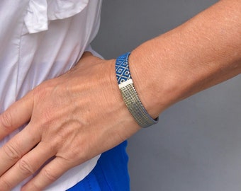 Blue Bracelet "Umi - Japanese Sea" Japanese Obijime Accessory, Wabi Sabi Silk Bangle, Friendship Bracelet, Saganishiki Japanese Handcraft