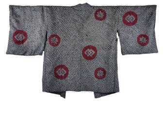 Japanese stylish Kimono Jacket in black and red Shiori Batik, Haori, Silk Kimono Jacket,  ships from Germany