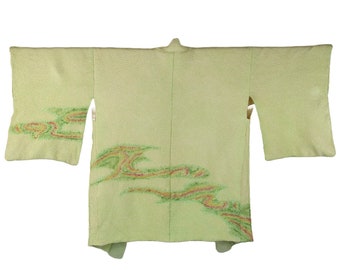 Japanese stylish Kimono Jacket in fresh green Shibori Batik, Haori, Silk Kimono Jacket,  ships from Germany