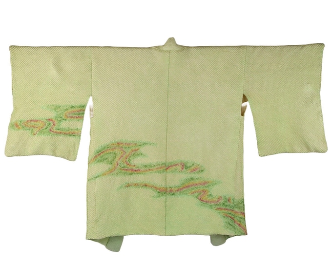 Japanese stylish Kimono Jacket in fresh green Shibori Batik, Haori, Silk Kimono Jacket,  ships from Germany