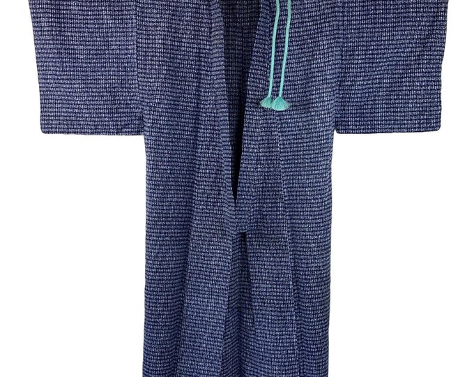 Kimono for Him in Indigo blue with silk Obijime belt, Cotton, Japanese Kimono, Yukata, Cleaned Vintage, Present for him or her