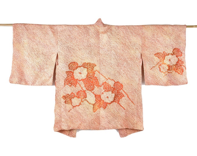Kimono Cardigan NATSU / Cleaned Vintage Kimono orange/ Shibori Batik Haori / Silk Kimono Jacket/ Wearable Art / Shibori Batik /KimonoMädchen