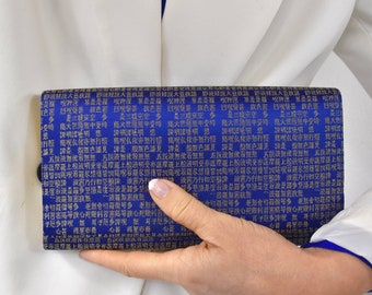 Blue Kimono Clutch, Elegant handbag silk , Japanese Kanji, sustainable fashion  / Etui / Japanese fabric/