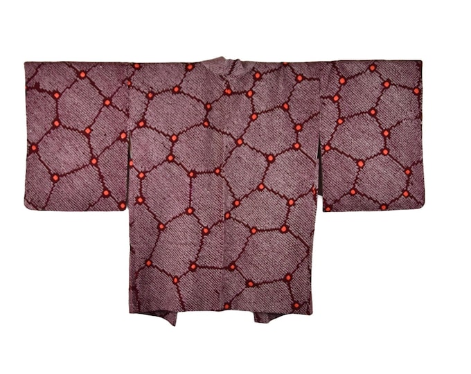 Japanese stylish Kimono Jacket in Bordeaux red Shibori Batik, Haori, Silk Kimono Jacket,  ships from Germany