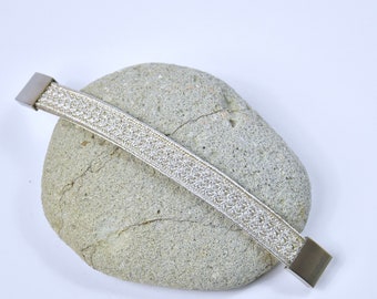 Bracelet "Tsuki" Silver Moon, Japanese Vintage Obijime Accessory, Wabi Sabi Silk Bangle, Kumihimo Bracelet made with braided Obijime, 