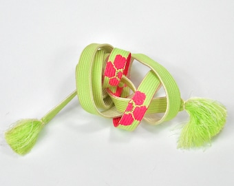 Obijime, Kumihimo lime green and pink, Japanese Silk Cord, Silk Belt, Silk Necklace, Present, Boho Chic, Kimono Mädchen