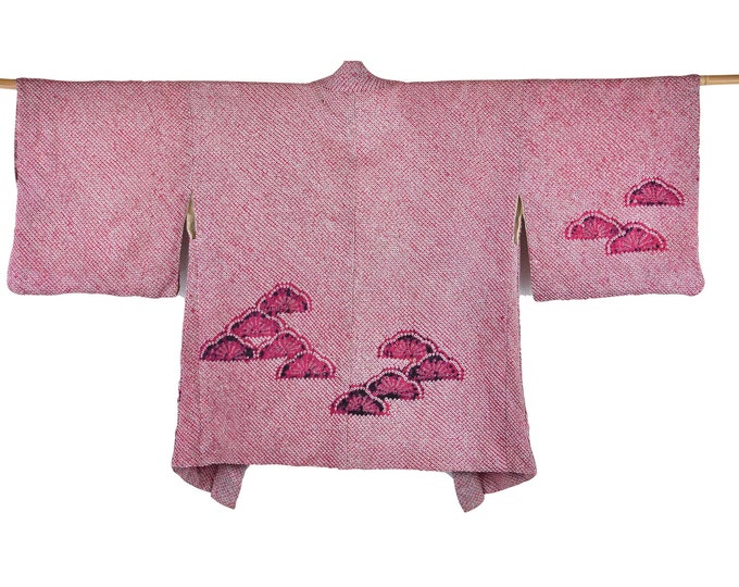 Kimono Cardigan/ pink / Cleaned Vintage  Haori / Shibori Batik / Silk Kimono Jacket  / Wearable Art / Shibori Batik / Short Kimono