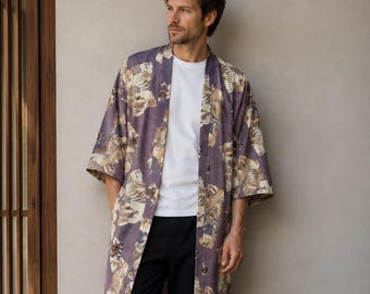 Antik herrkimono / Väggdekoration / Sidenkimono för män / Unisex / Present till honom / Japansk design