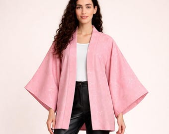 Japanese short Kimono Jacket in light pink,  hand-sewn Haori, Kimono Jacket, KimonoMädchen / ships from Germany Big Size