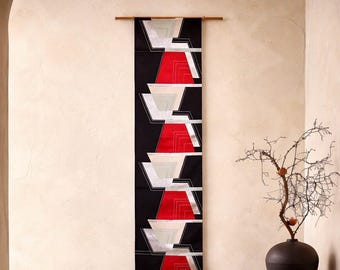 Black Center Piece, Japanese Tablerunner, Japanese Obi Belt, Wall decoration, Kimono Belt silk, Japanese interior decoration,