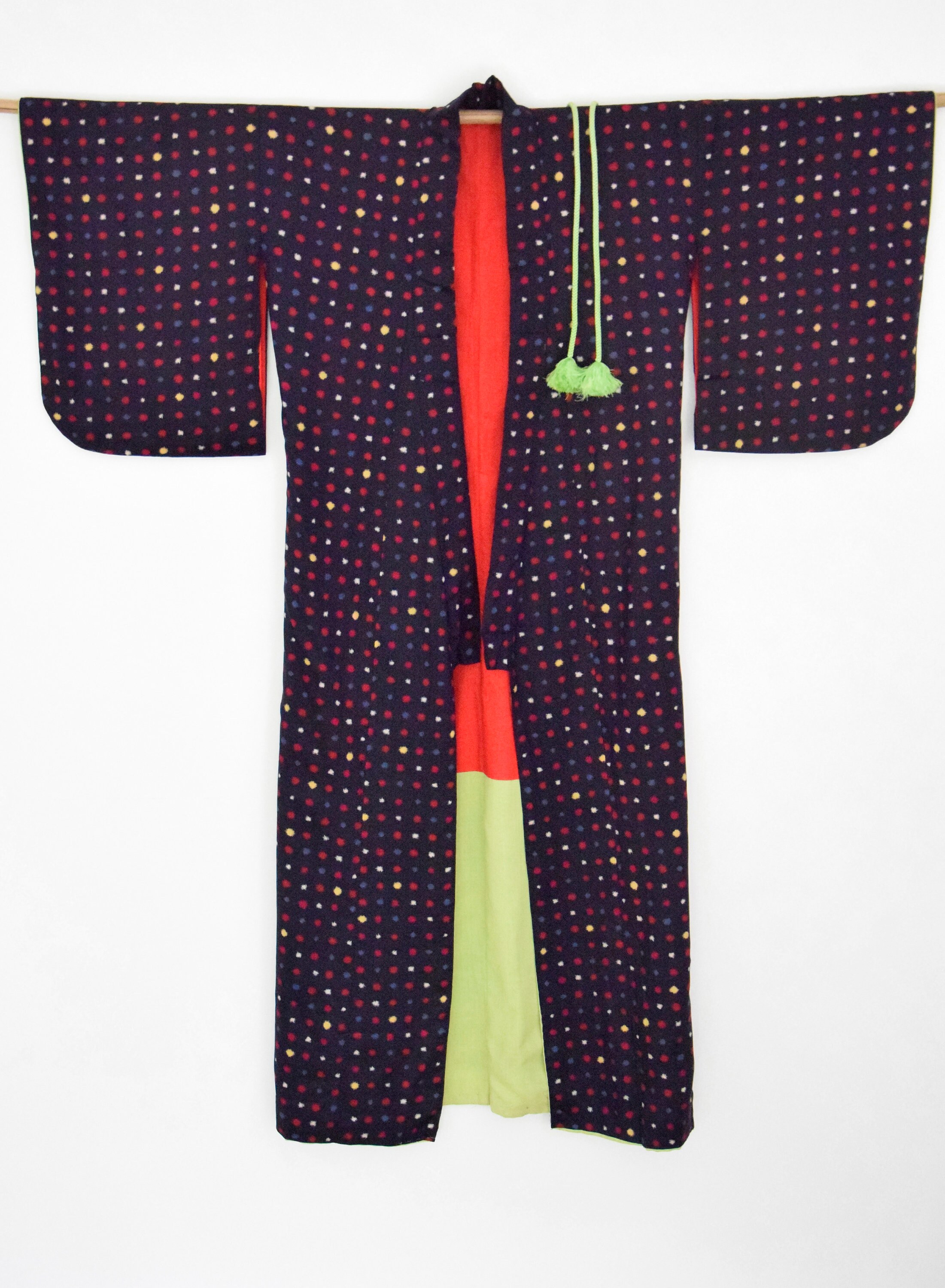 Vintage Kimono dark blue with dots and Belt, Kimono Robe, Coat, Boho