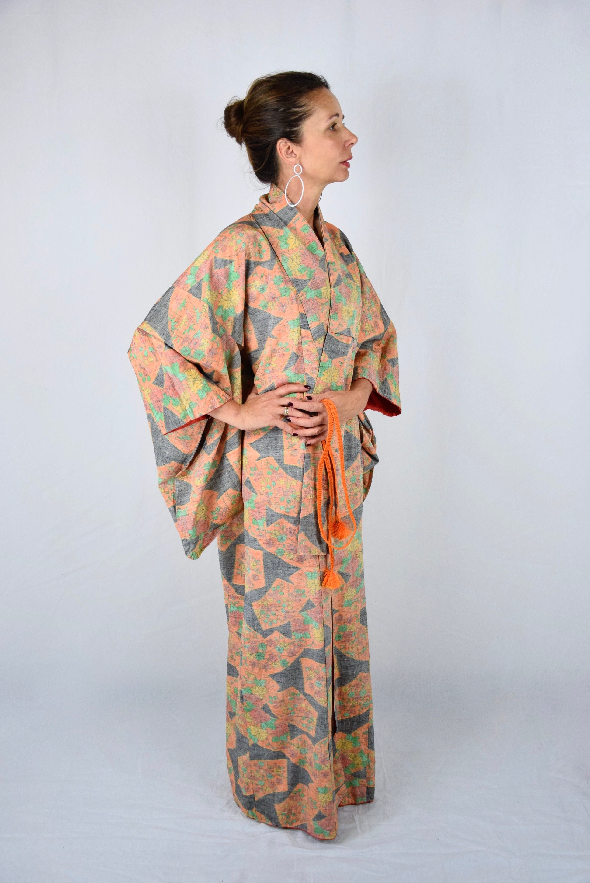 Cleaned Japanese Vintage Kimono Robe Silk With Free Obijime Belt Silk Gown Silk Robe Boho