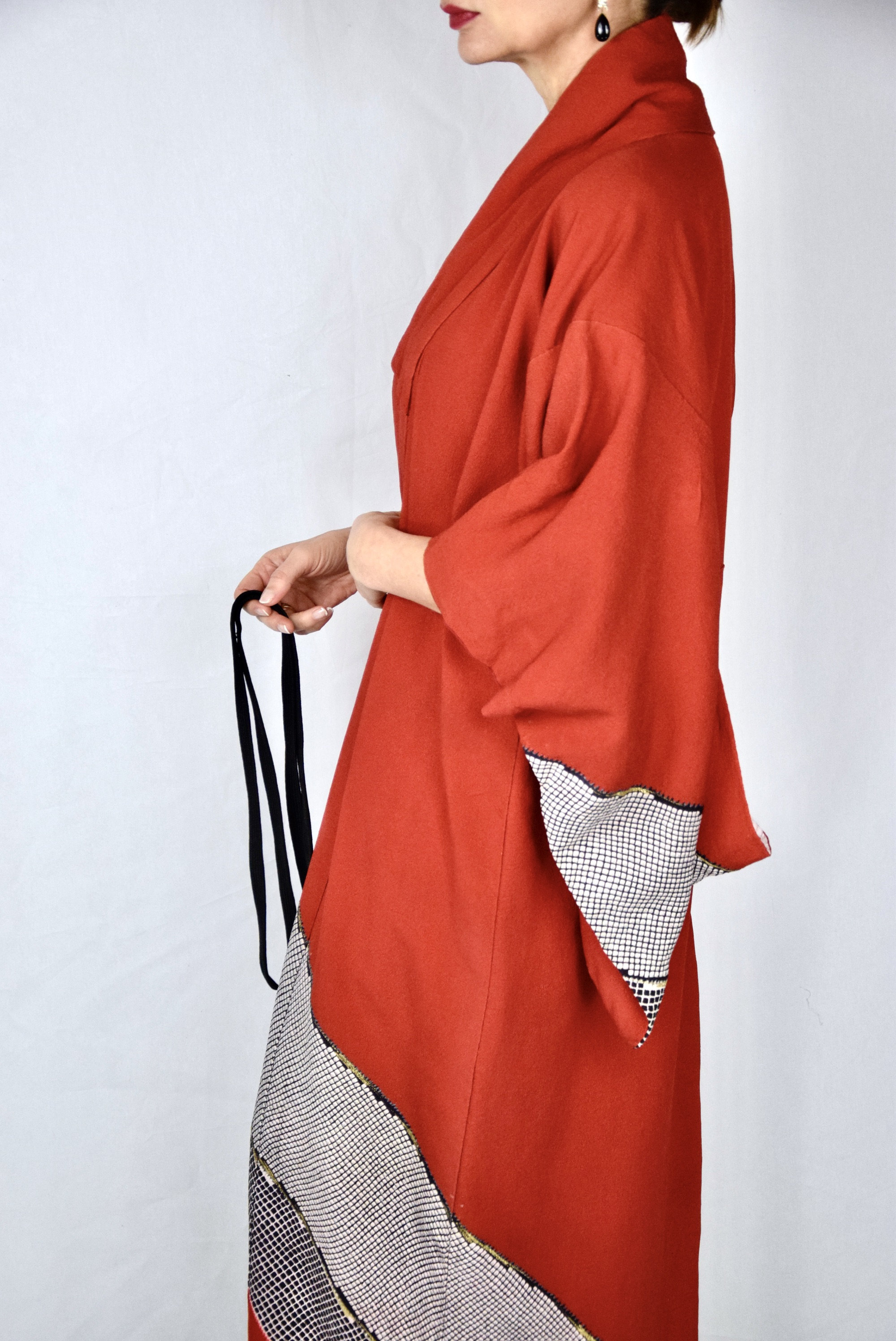 Japanese Vintage Kimono Robe Silk with free Obijime belt, cleaned and