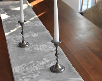Elegant Centerpiece in silver and cream with exotic pattern, Japanese Obi Belt, Wall decoration, Kimono Belt silk, interior decoration,