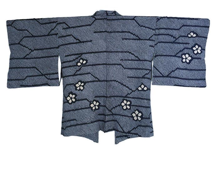 Grayish Blue Kimono Jacket, Japanese Shibori Batik, Haori, Silk Kimono Jacket,  ships from Germany