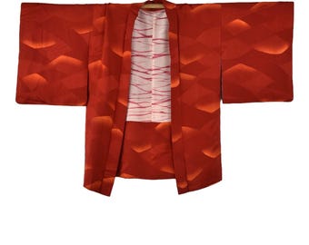 Red Kimono Jacket, Japanese Haori, Silk Kimono Jacket, cleaned , ships from Germany