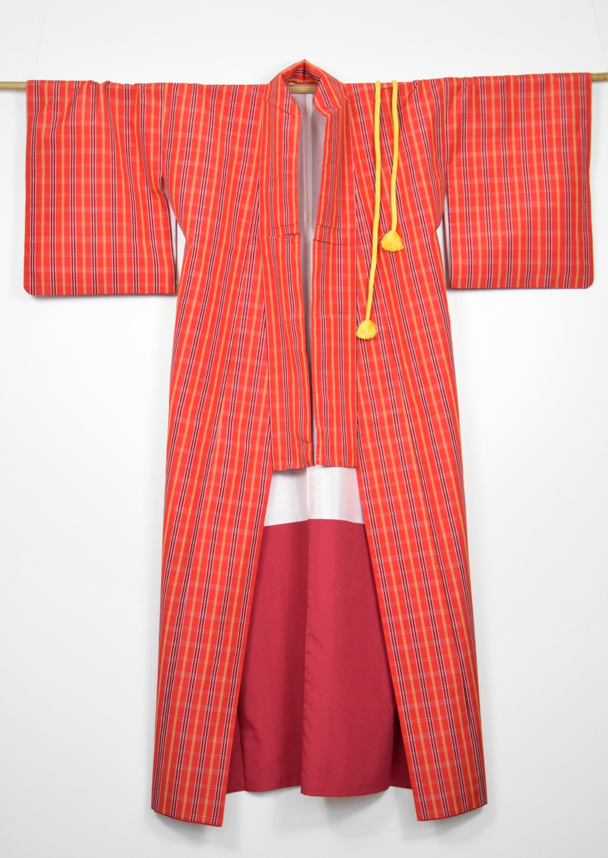 Japanese Vintage Kimono Robe Silk In Orange With Free Obijime Belt