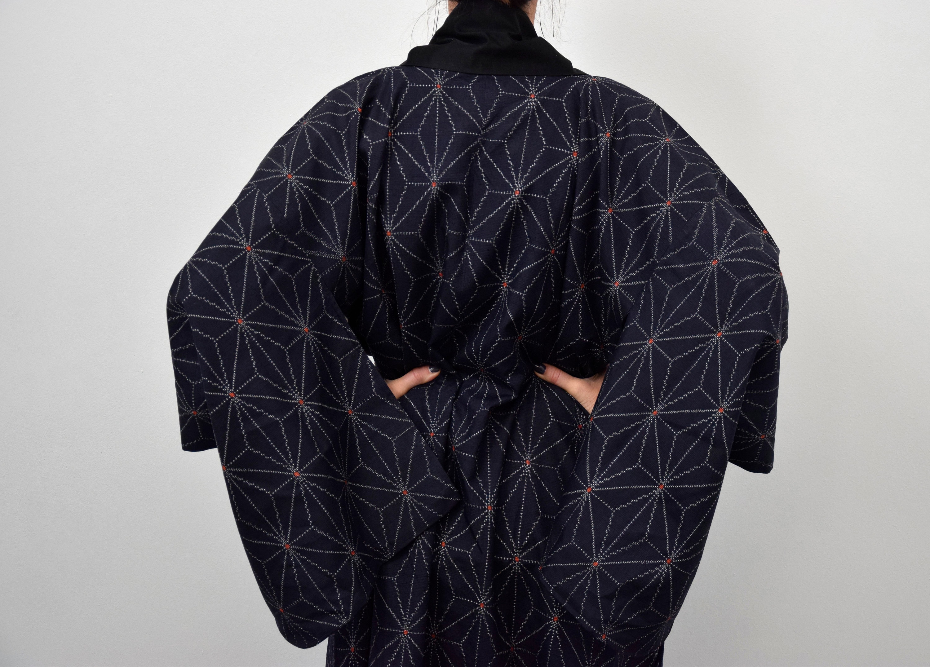 Kimono Coat, Japanese Vintage Kimono, blue, Ikat Pattern, unisex, Silk