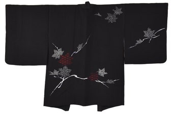 Japanese Haori Black  / short silk Kimono Jacket / elegant hand-sewn  /short Kimono / Wabi Sabi / Opera Evening Jacket