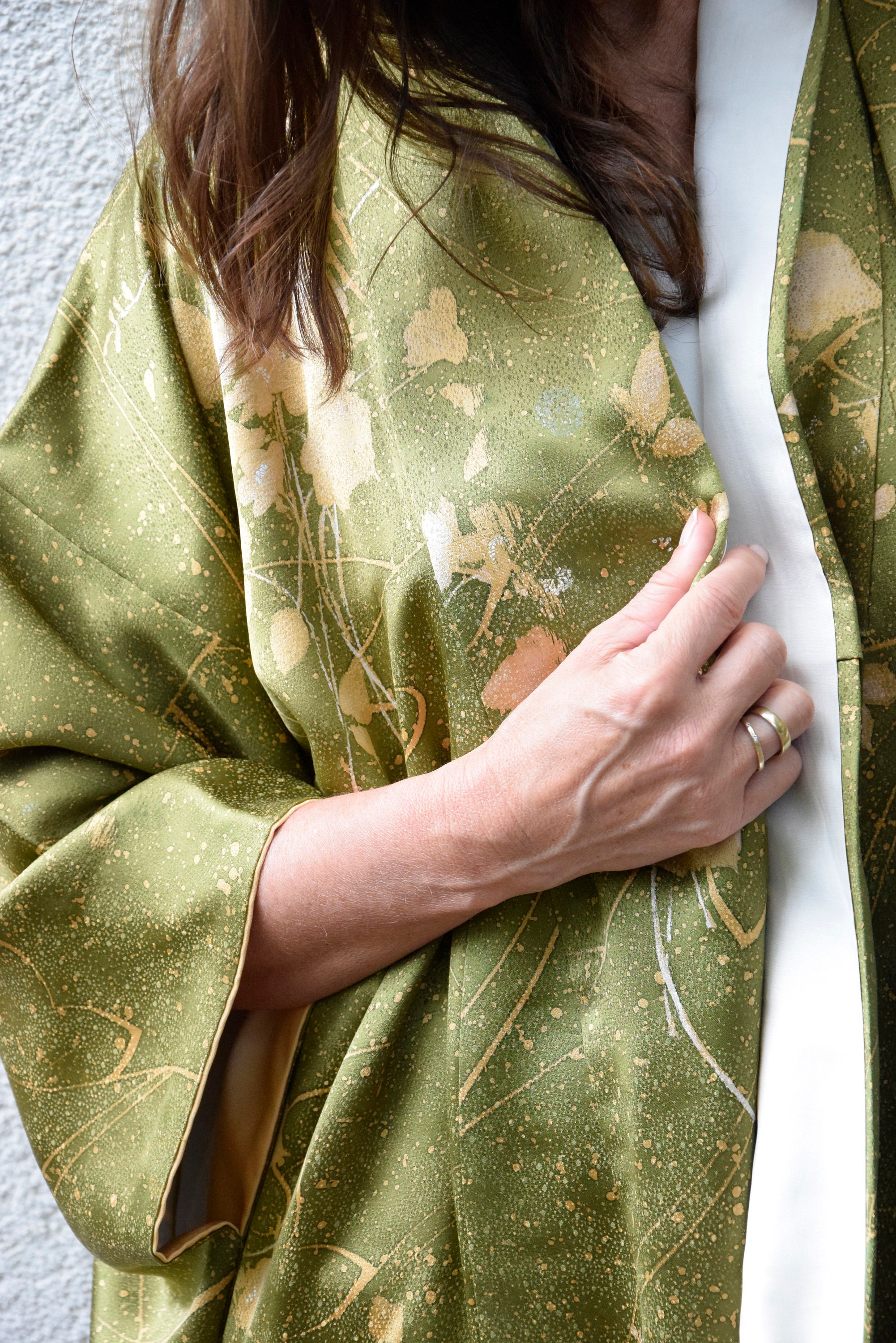 Japanese Vintage Kimono Robe Silk in green with free Obijime belt, Silk ...