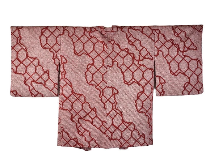 Bordeaux Red Japanese Kimono Jacket/ Vintage Haori / Shibori Batik / Silk Kimono Jacket  / Wearable Art / Short Kimono