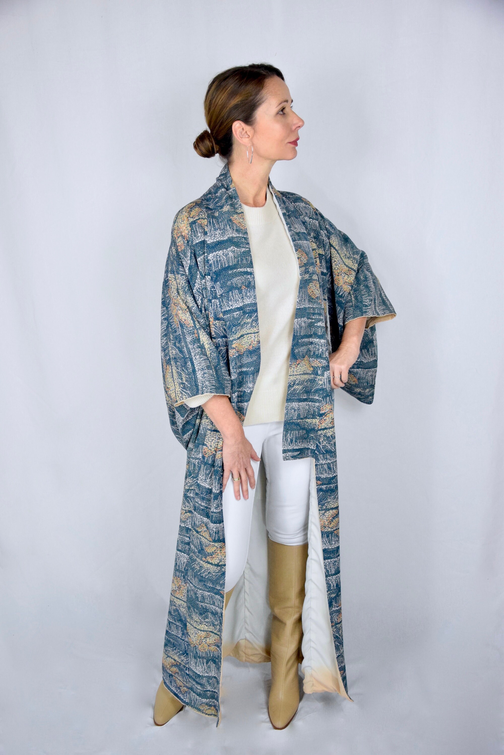 Kimono / Japanese Kimono Robe Silk with free Obijime belt ...