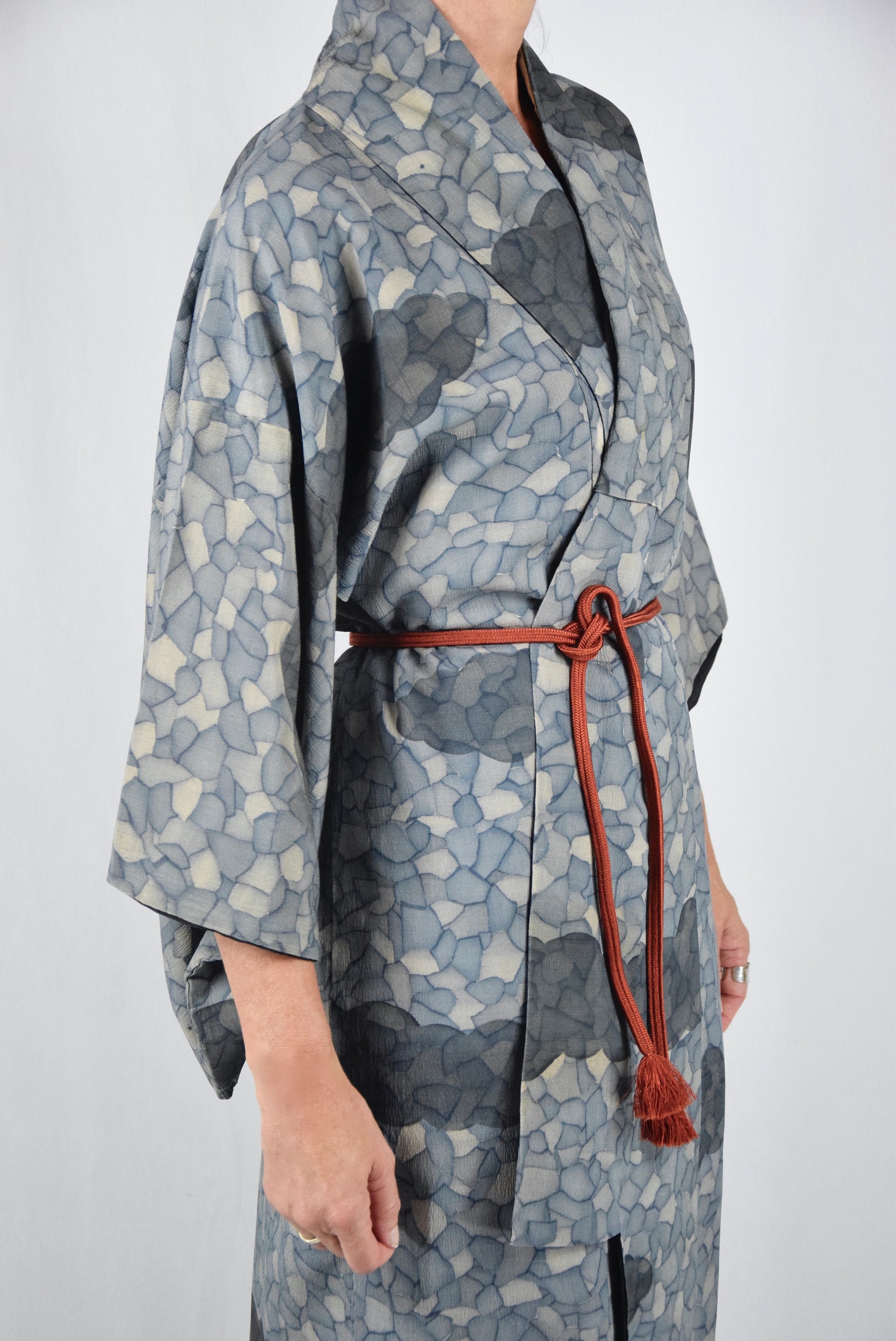 Kimono Robe Japanese Silk Includes Kumihimo Belt Boho Kimono