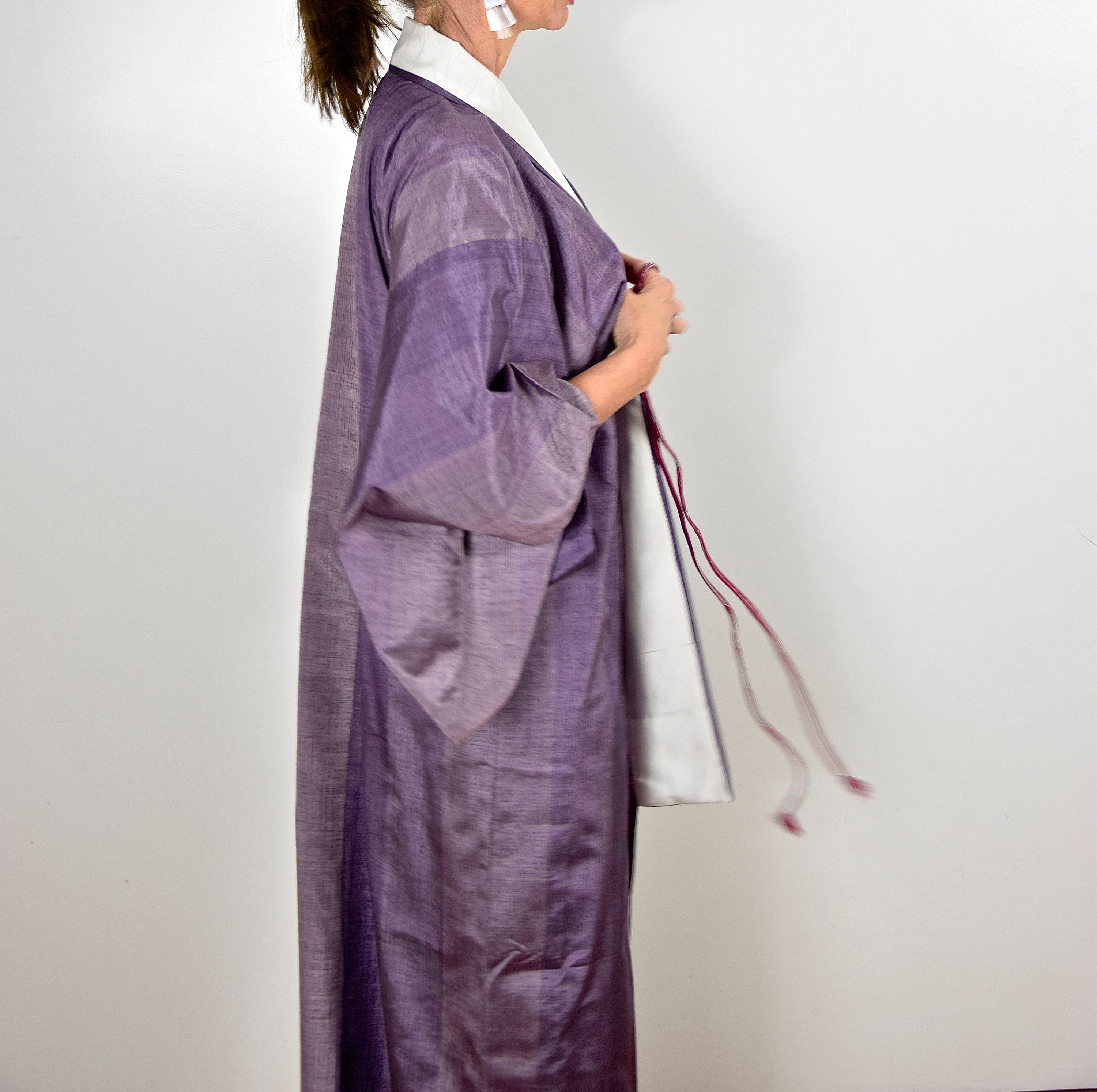 Japan Purple Robe Japanese Vintage Kimono Robe Silk in purple with free Obijime belt ...