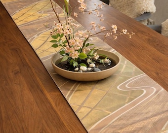 Center Piece, Japanese table runner, Japanese Obi Belt gold and creme, Wall decoration, Kimono Belt silk, Japanese interior decoration,