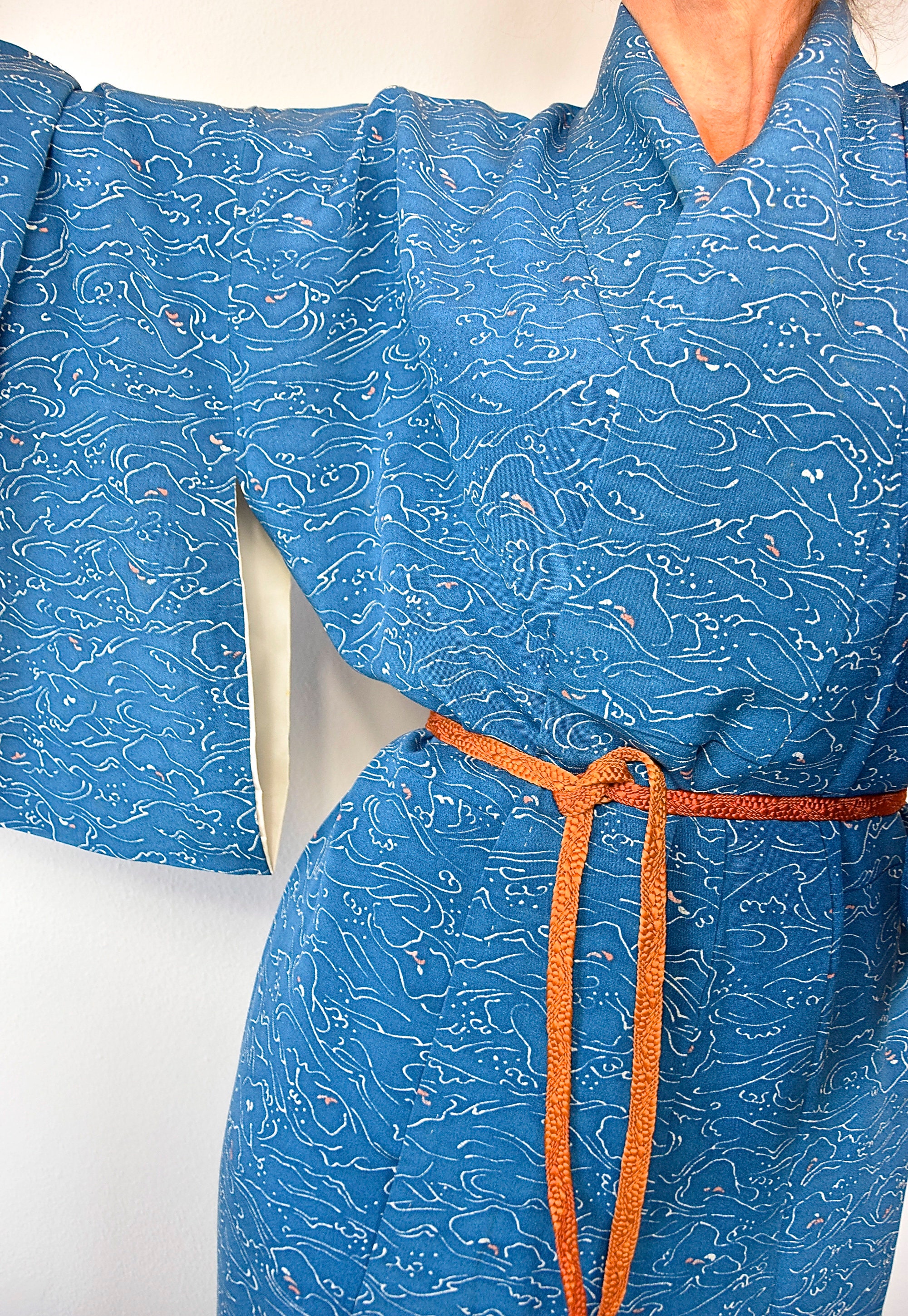 Japanese Vintage Kimono Robe silk including Obijime belt, Silk Gown,
