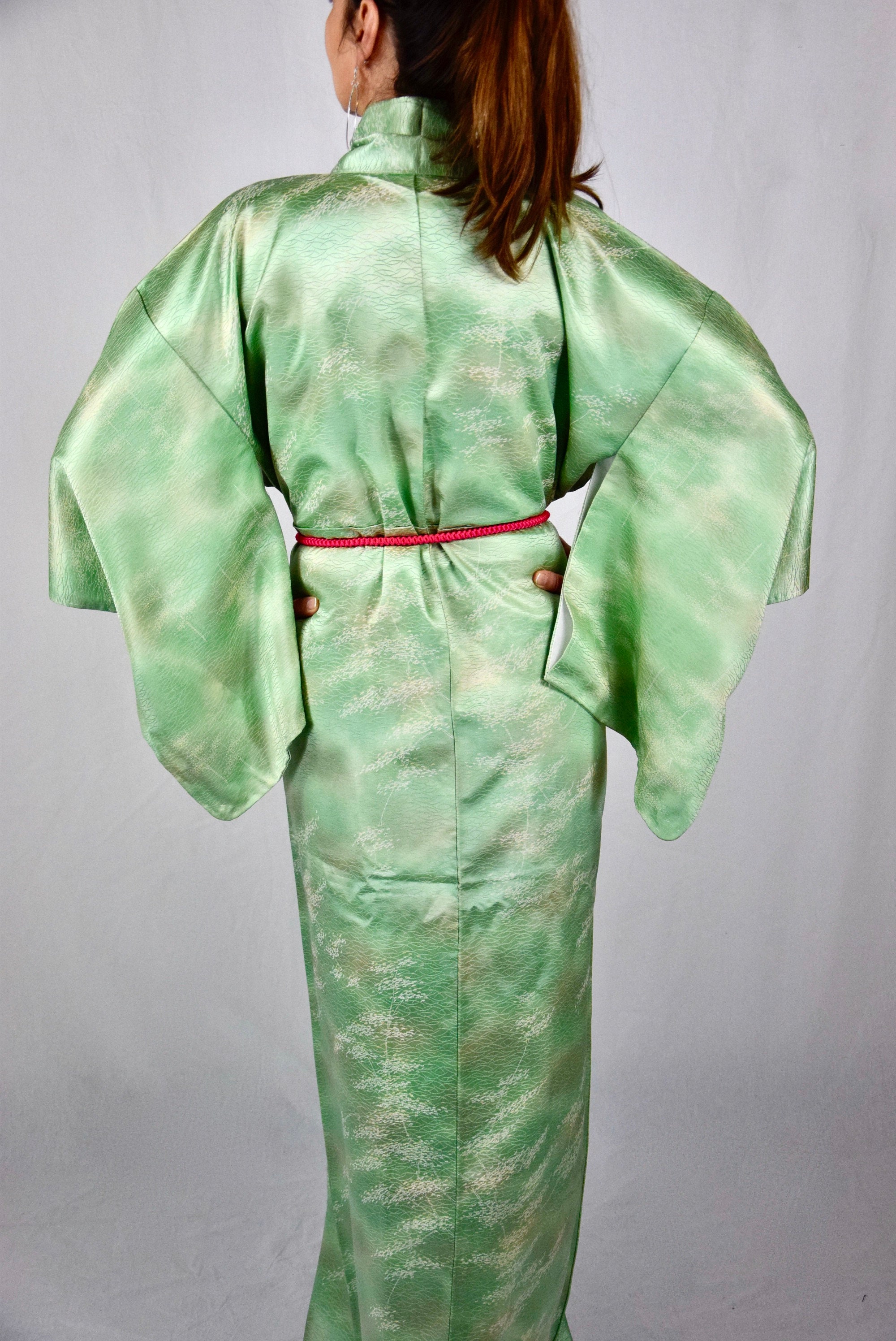 green satin kimono