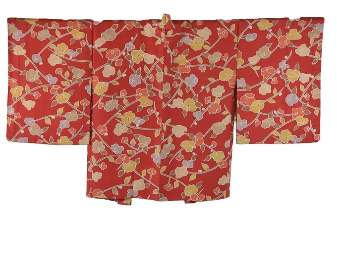 Floral Kimono Jacket in red, MINT, Japanese Haori, Silk Kimono Jacket,  ships from Germany