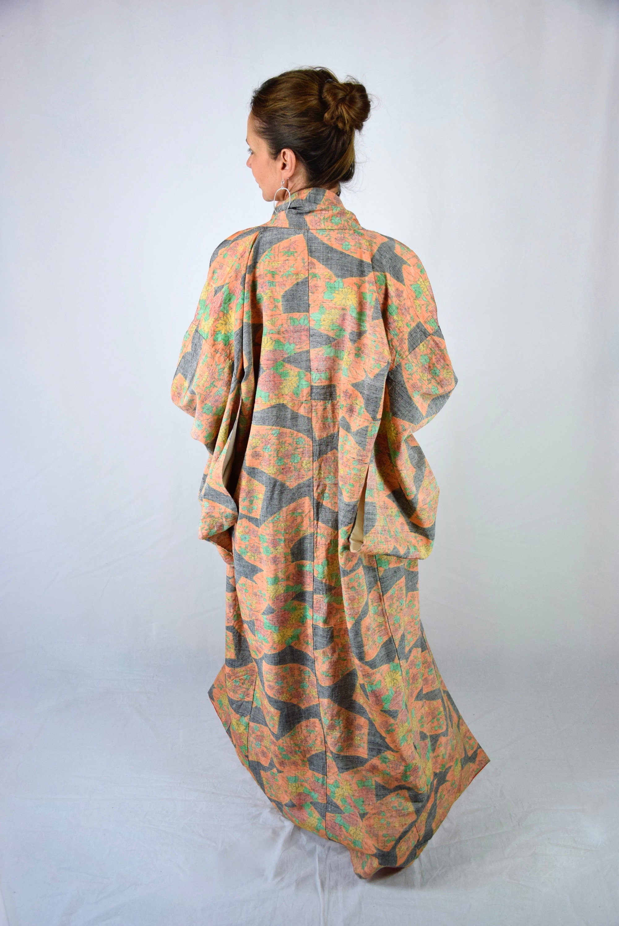 Cleaned Japanese Vintage Kimono Robe Silk with free Obijime belt, Silk Gown, Silk Robe, Boho Cleaned Japanese Vintage Kimono Robe Silk with free Obijime belt, Silk Gown, Silk Robe, Boho