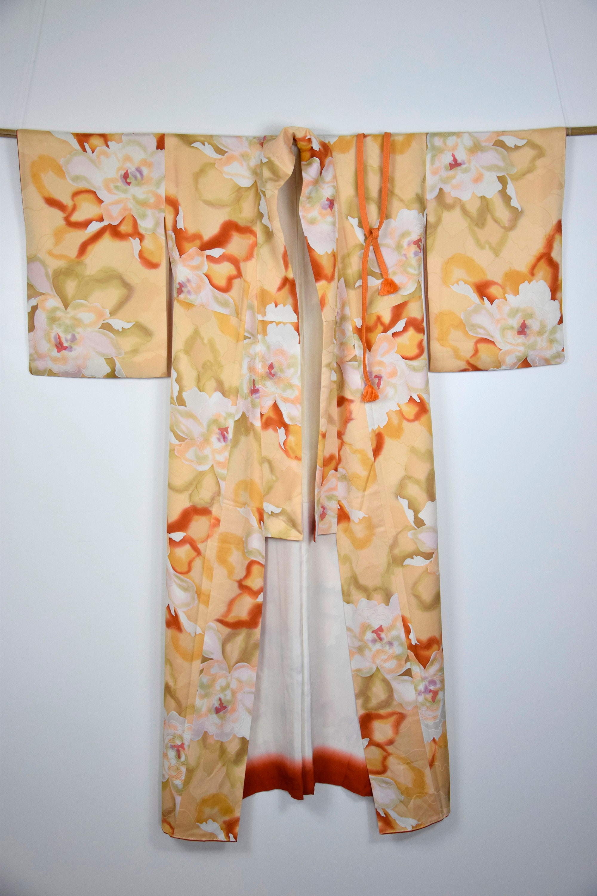 Japanese Vintage Kimono Robe Silk with free Obijime belt, Silk Gown ...