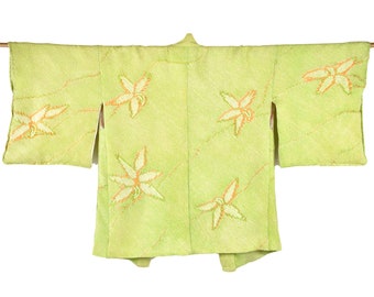 Japanese Cleaned Vintage Haori / Shibori Batik / Silk Kimono Jacket green / Wearable Art / Shibori Batik / Short Kimono / Excellent Quality