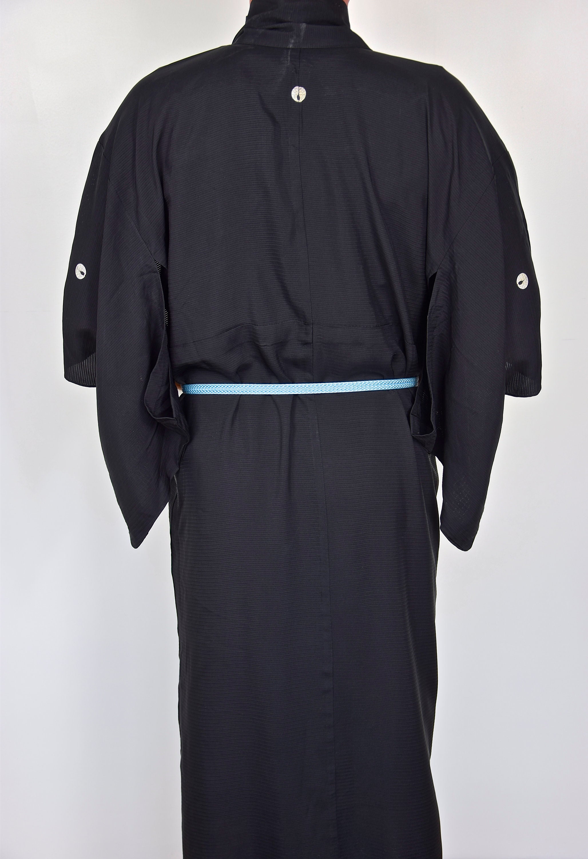Japanese Vintage Kimono Robe Silk in black with Obijime Kumihimo belt ...