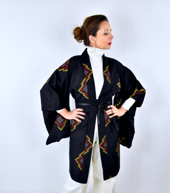 Antique Japanese Kimono Coat/ Meisen Ikat Silk Ha