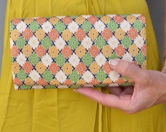 Kimono Clutch /Elegant clutch bag silk / Japanese Vintage /yellow grün orange  / sustainable fashion  /Etui / Japanese fabric/ Weddingbag