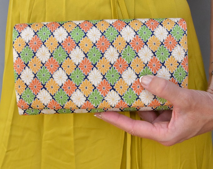 Kimono Clutch /Elegant clutch bag silk / Japanese Vintage /yellow grün orange  / sustainable fashion  /Etui / Japanese fabric/ Weddingbag