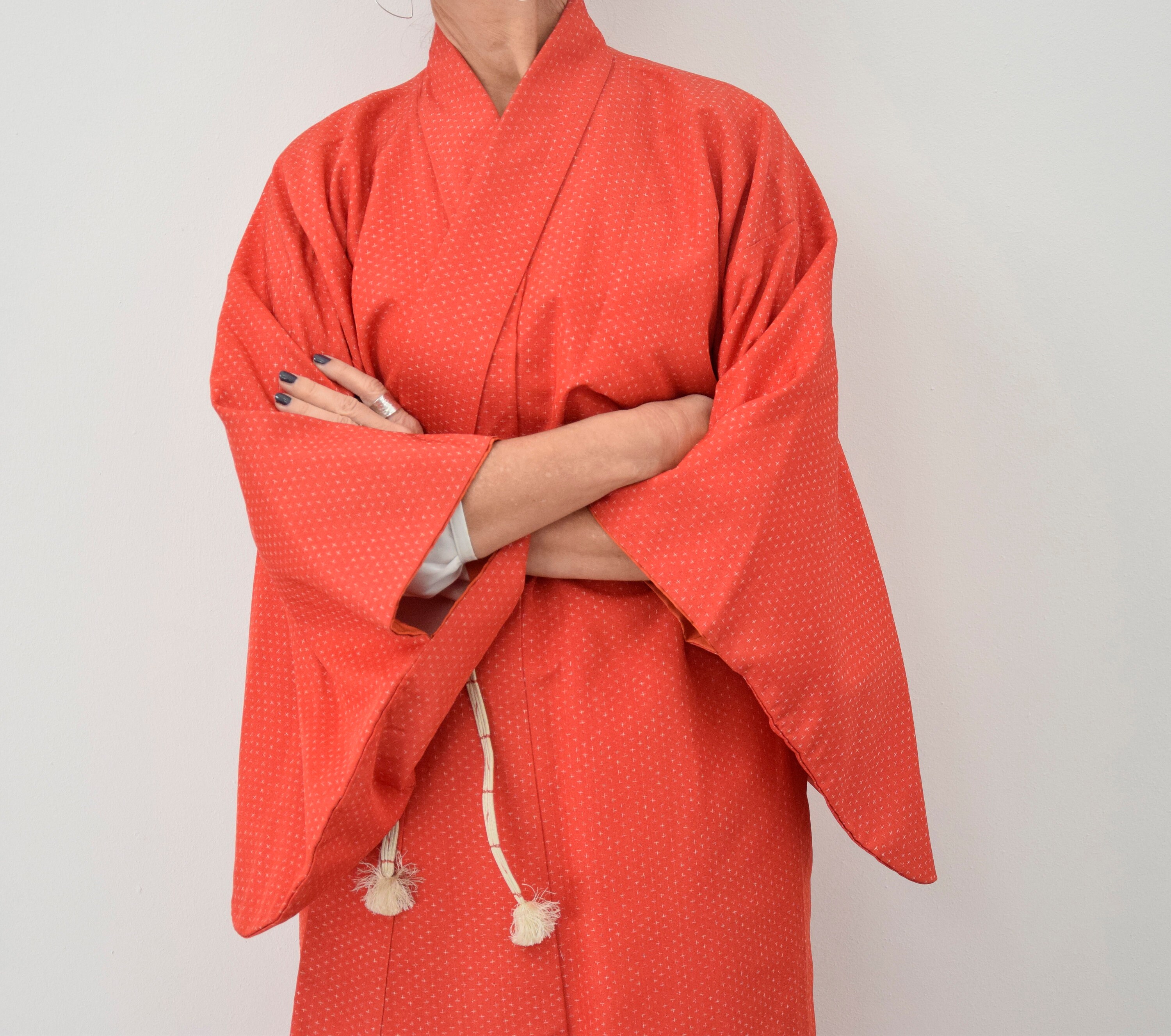 Japanese Vintage Kimono Robe Silk with Obijime belt, Silk Gown, Silk ...